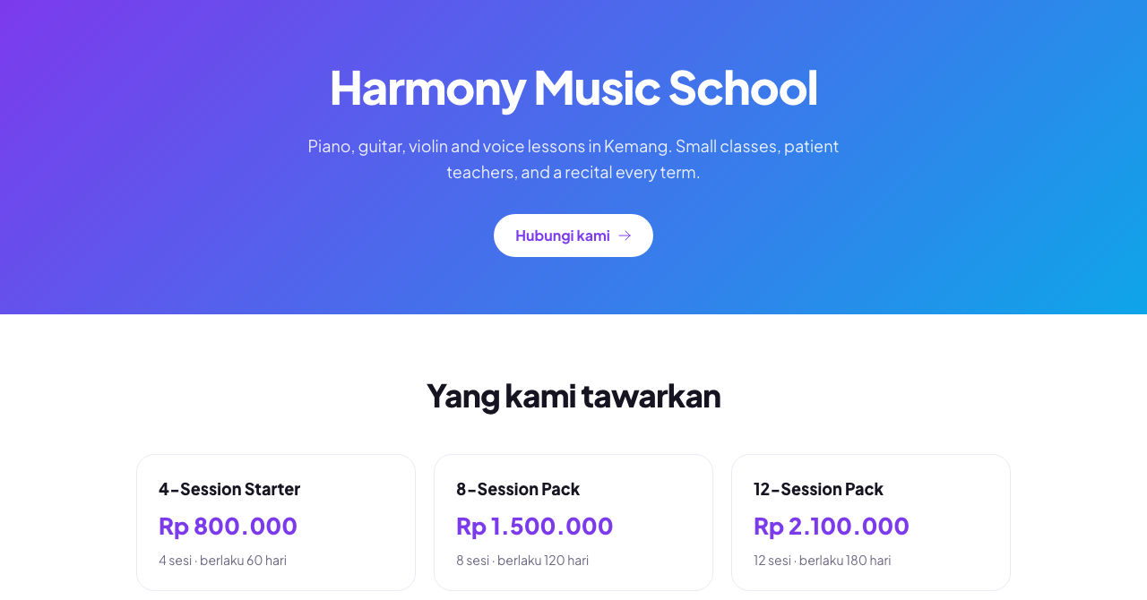 Contoh halaman studio. Punya kamu memakai nama, warna, dan paket kamu sendiri.